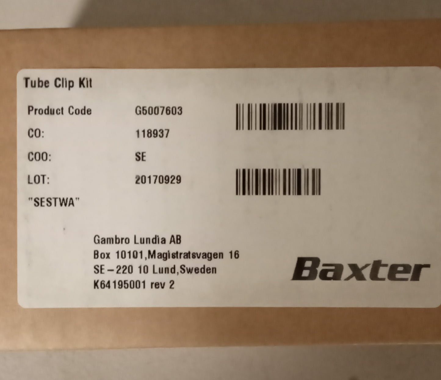 Baxter Healthcare Corp Tube Clip Kit G5007603  , Prismaflex