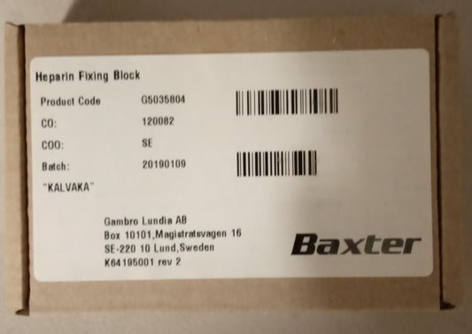 HEPARIN FIXING BLOCK by Baxter Healthcare Corp. G5035804 Prismaflex